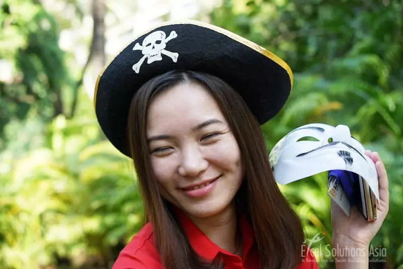 Actress pirate from a movie making on iPad team building event Bangkok
