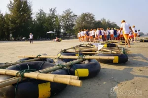 Bamboo rafts on a beach in Hua Hin for Corporate Team Building