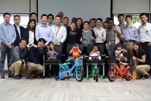 Corporate group on a fun build a bicycle in Bangkok BKK