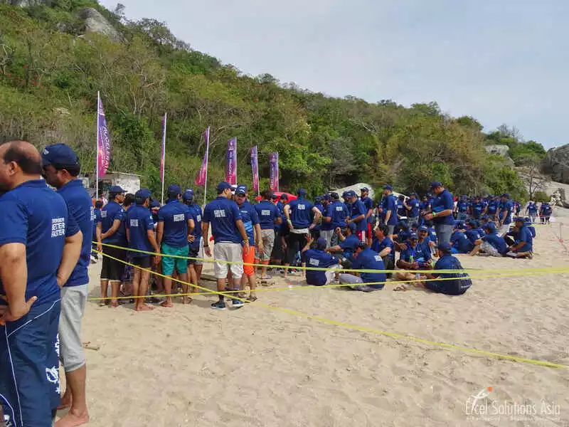 Large group from Pakistan on a raft building event in Hua Hin