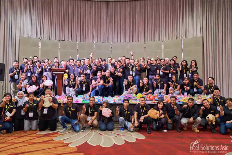 Large group of clients on a fun donation charity event in Thailand